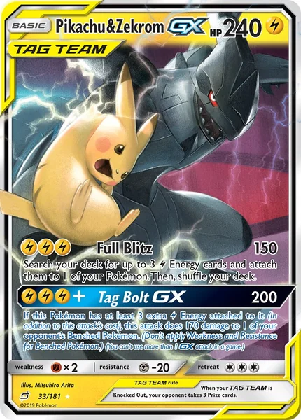 Pikachu & Zekrom GX card image