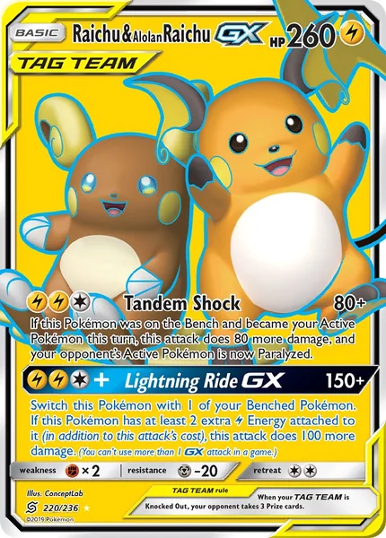 Raichu & Alolan Raichu GX card image